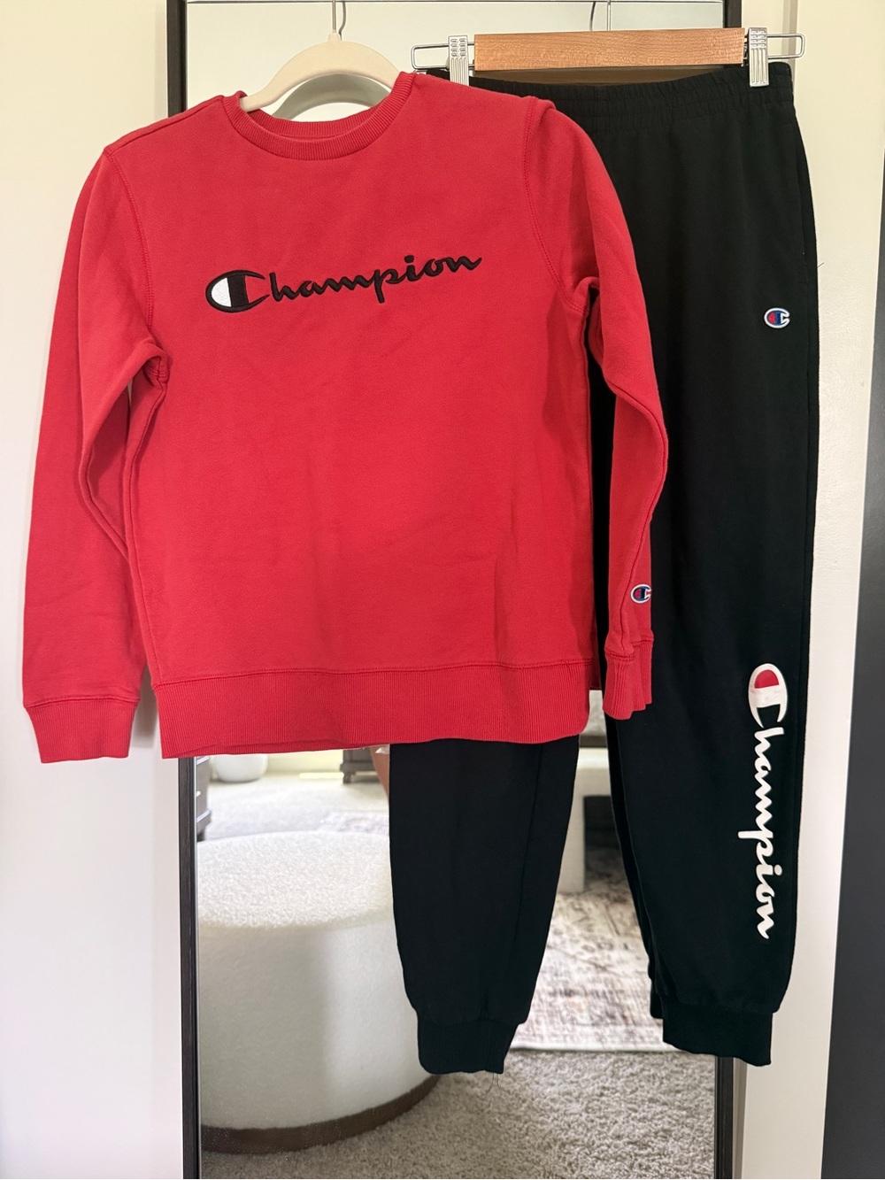 Champion Kids Red Sweatshirt and Black Jogger Set youth large